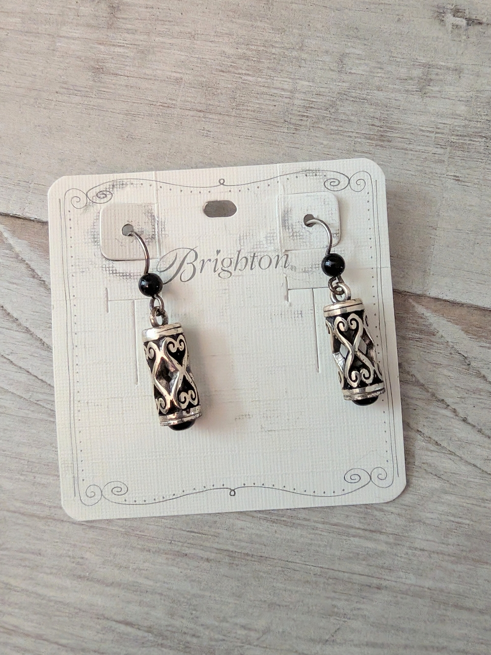 Brighton Desire Scrollwork Hearts Cylindrical Dangle Drop Earrings Black